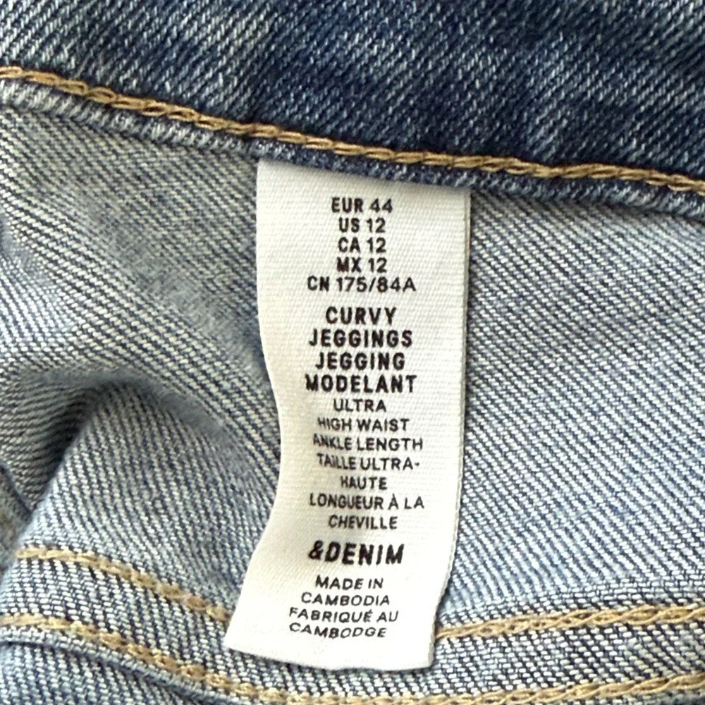 H&M Curvy‎ Jeggings Ultra High Waist Ankle Length Ripped Blue Jeans Women US 12